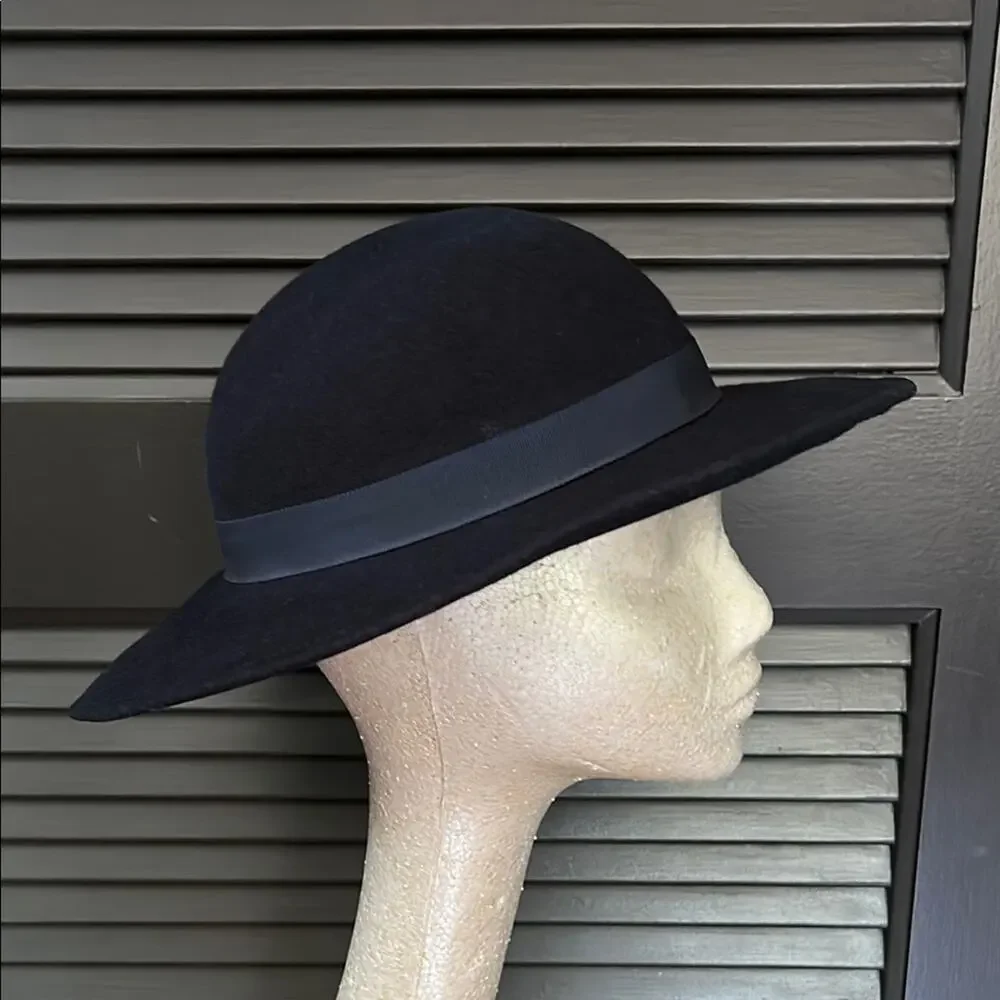 Vintage Dark Navy The Field Company Wool Hat with Grosgrain Band and Bow